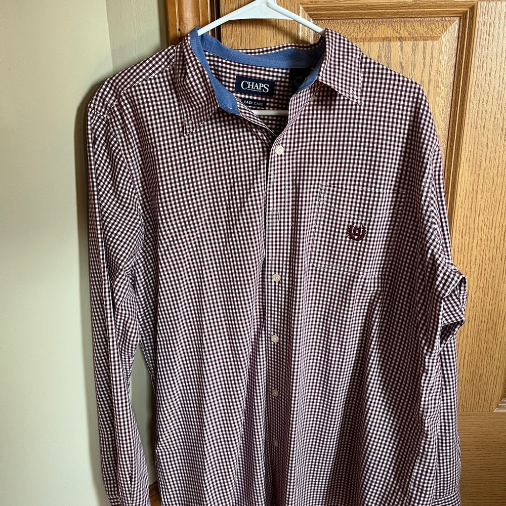 Chaps Men's Maroon and White Checkered Shirt